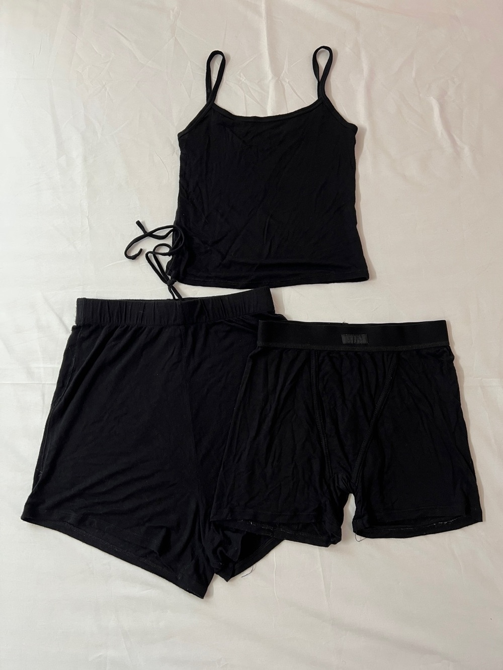 SKIMS Sleep Pajamas Tank Top Cami + Shorts + Boxer Shorts Set Black